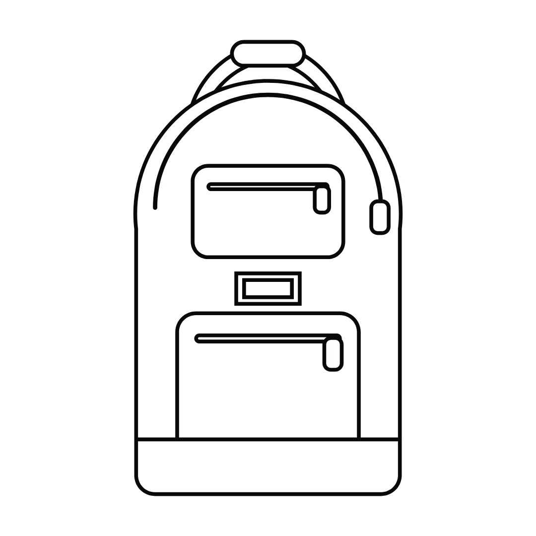 Ilustración en blanco y negro de una mochila