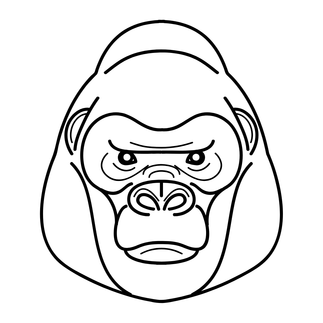 Ilustración en blanco y negro de un gorila