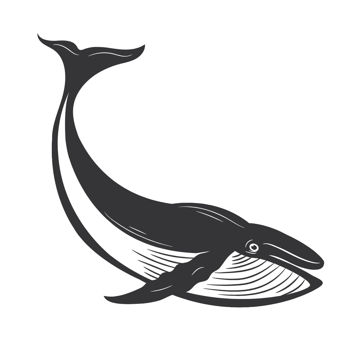 Ilustración en blanco y negro de una ballena