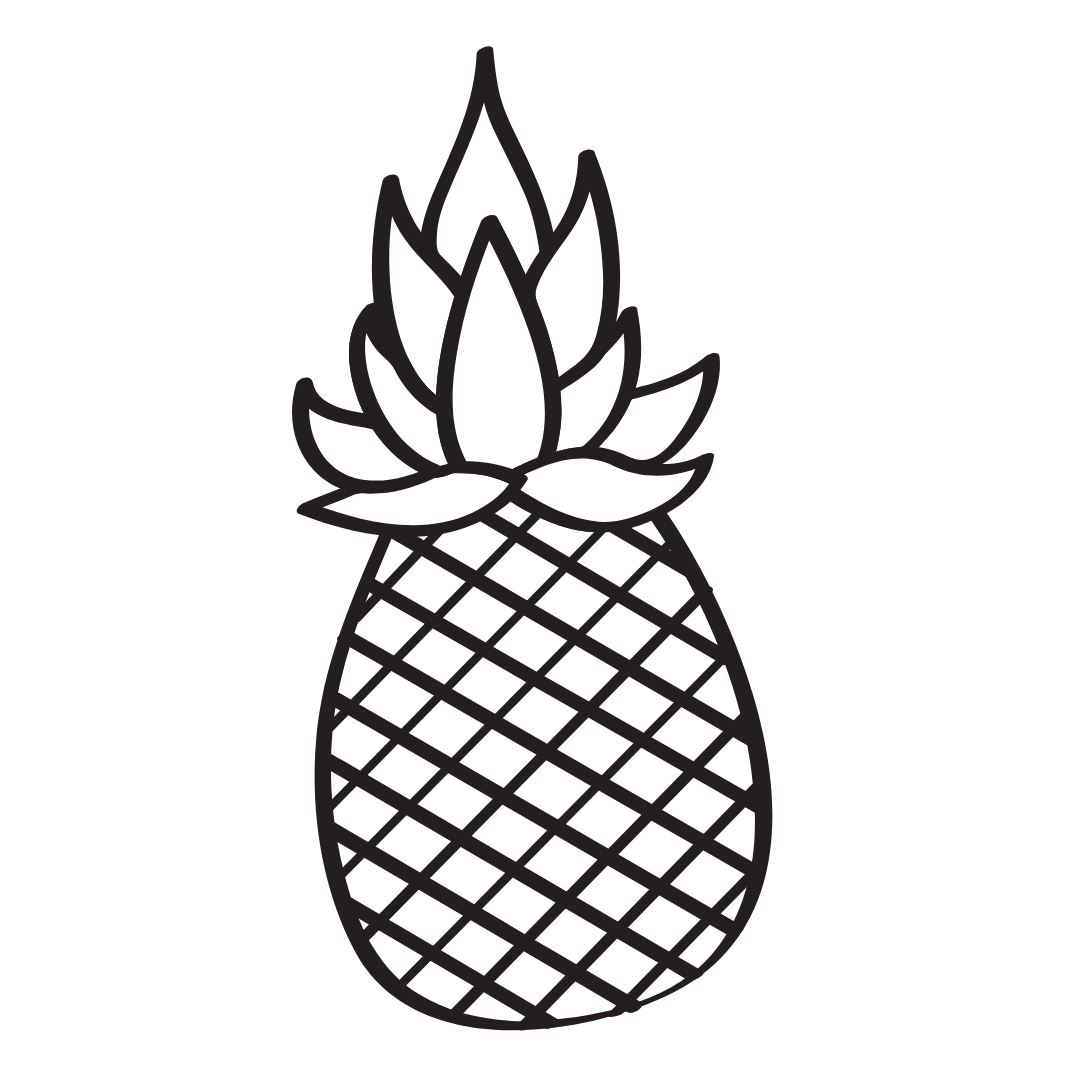 Ilustración en blanco y negro de una piña